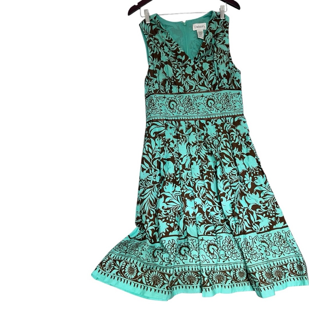Chadwick Turquoise and Brown Floral Dress sz 12 NWOT